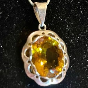 SOLD! Beautiful Yellow/Gold Gem w/a Silver Artisan Setting on a 16” Necklace
